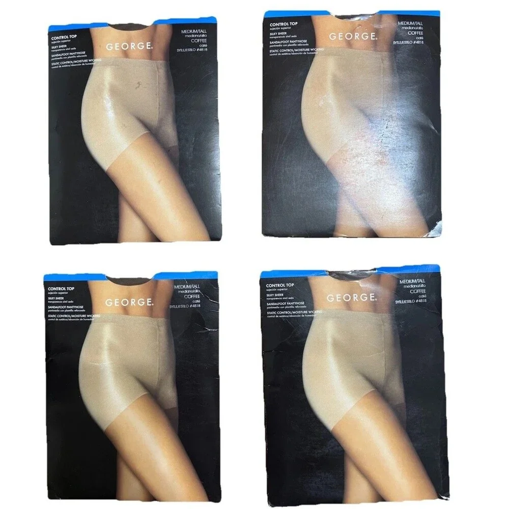 4*NEW VTG‎ George Fashion Pinstripe Control Top Legwear Coffee Medium Bundle